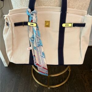 Chic Canvas Tote with Navy Trim